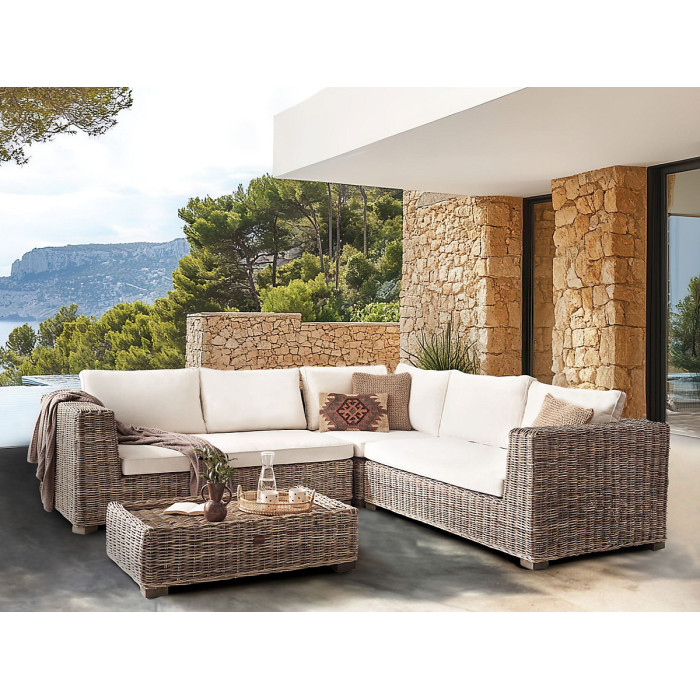 Garden Corner Sofa with Ottoman 5 Seater RINELLA Rattan Grey