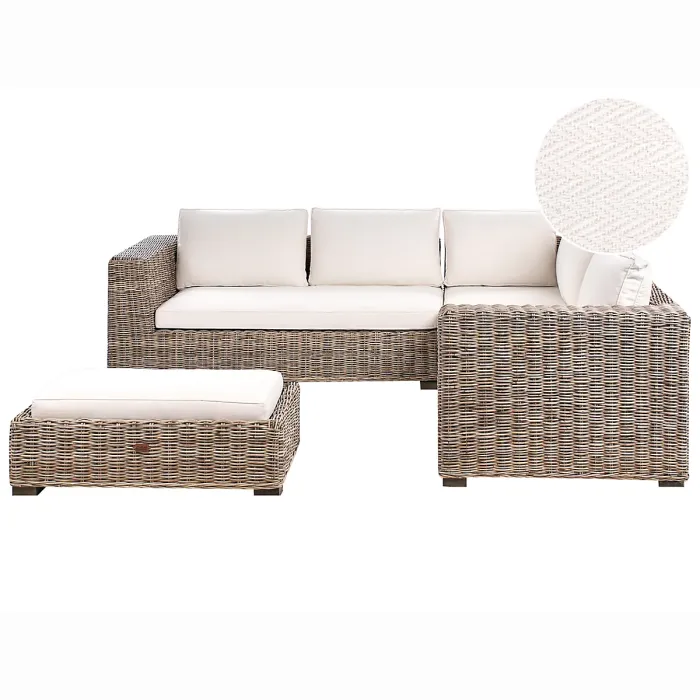 Garden Corner Sofa with Ottoman 5 Seater RINELLA Rattan Grey