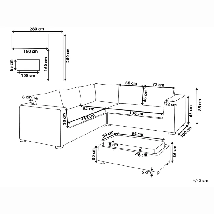 Garden Corner Sofa with Ottoman 5 Seater RINELLA Rattan Grey