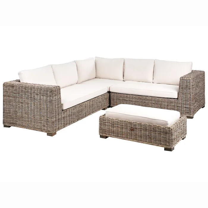 Garden Corner Sofa with Ottoman 5 Seater RINELLA Rattan Grey