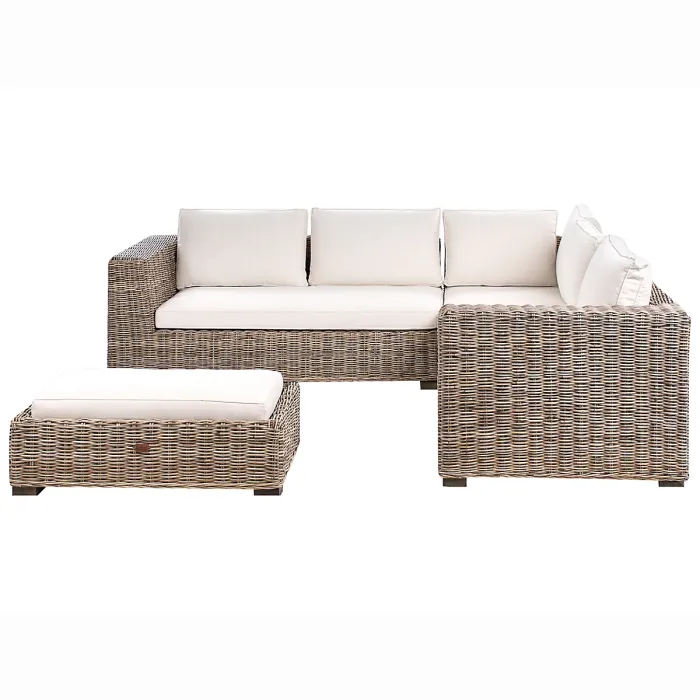 Garden Corner Sofa with Ottoman 5 Seater RINELLA Rattan Grey