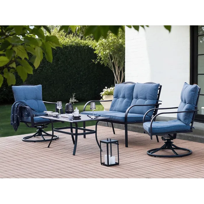 Garden Lounge Set with Table 4 Seater MESTRINO Metal Blue