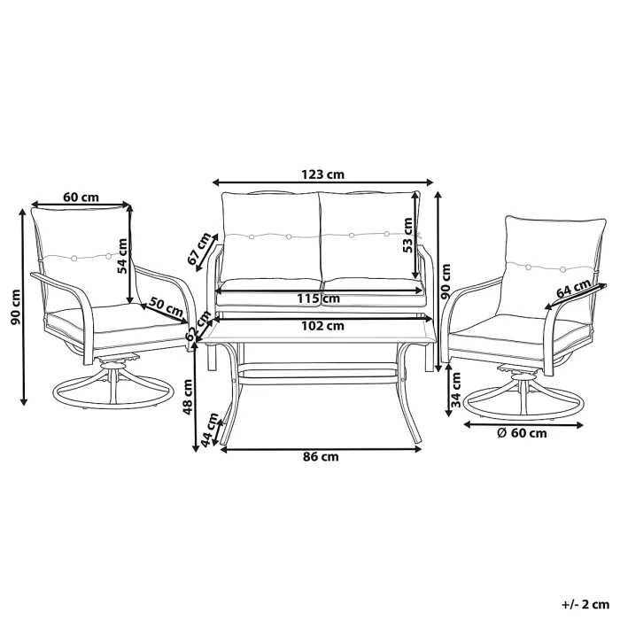Garden Lounge Set with Table 4 Seater MESTRINO Metal Blue