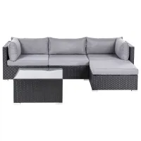 Garden Corner Sofa with Table 4 Seater SANO Left Hand PE Rattan Black