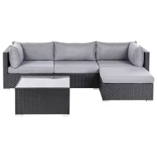 Garden Corner Sofa with Table 4 Seater SANO Left Hand PE Rattan Black