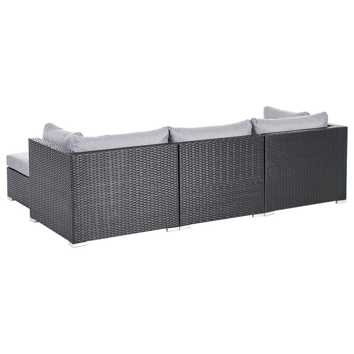 Garden Corner Sofa with Table 4 Seater SANO Left Hand PE Rattan Black