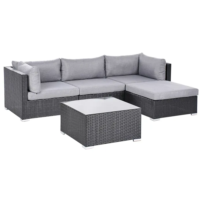Garden Corner Sofa with Table 4 Seater SANO Left Hand PE Rattan Black
