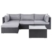 Garden Corner Sofa with Table 4 Seater SANO Right Hand PE Rattan Black