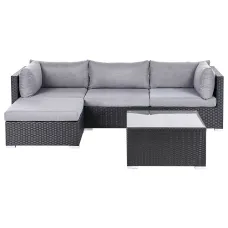 Garden Corner Sofa with Table 4 Seater SANO Right Hand PE Rattan Black
