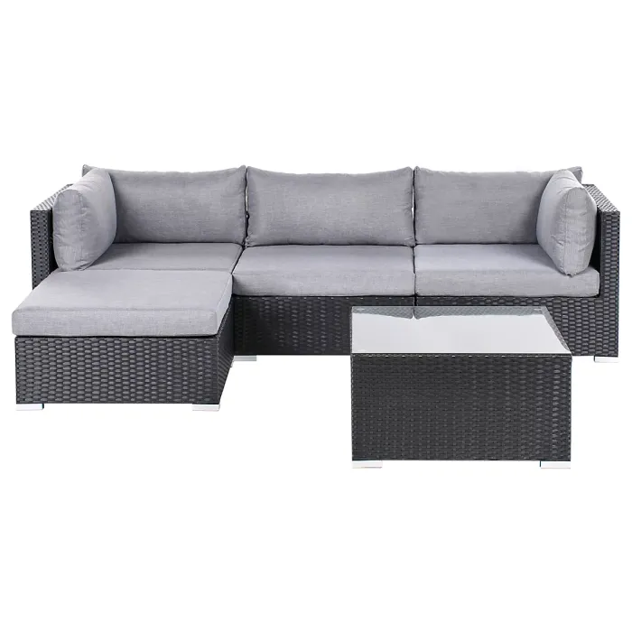 Garden Corner Sofa with Table 4 Seater SANO Right Hand PE Rattan Black