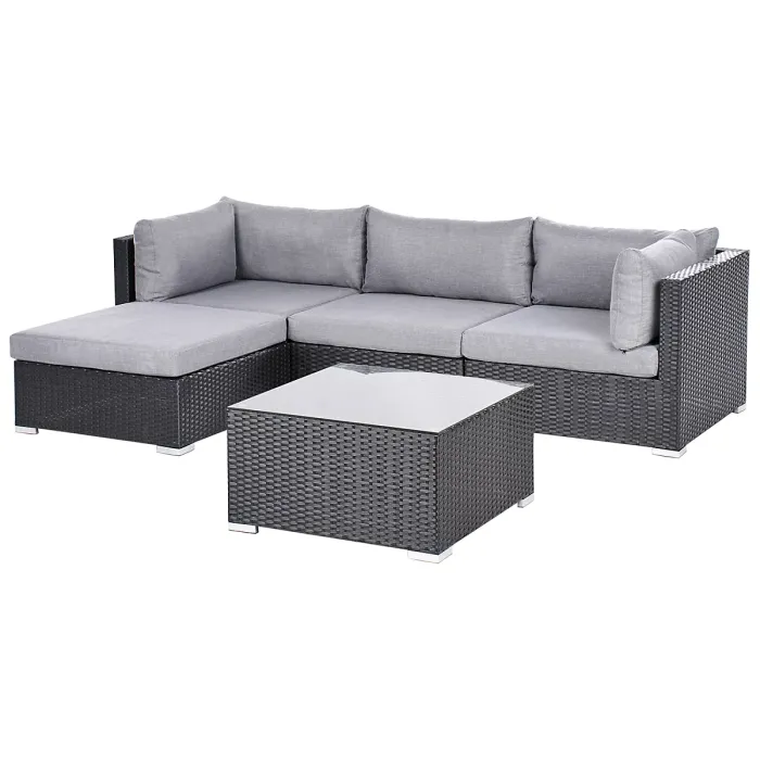 Garden Corner Sofa with Table 4 Seater SANO Right Hand PE Rattan Black