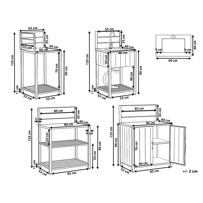 4 Piece Outdoor Kitchen Set with Sink VIGGIANO Metal Grey