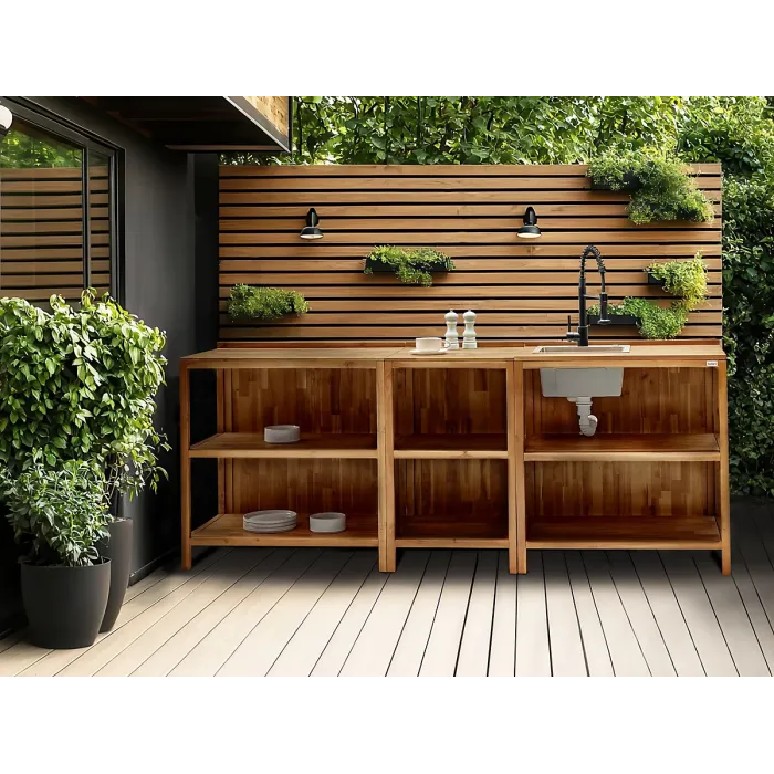 Outdoor Kitchen Island with Sink VENOSA Acacia Wood Brown/ Black Brown