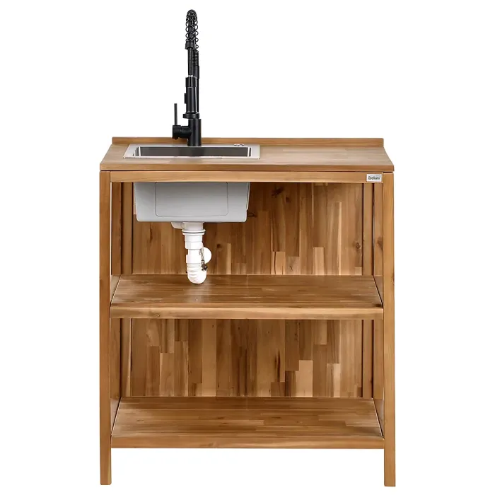 Outdoor Kitchen Island with Sink VENOSA Acacia Wood Brown/ Black Brown