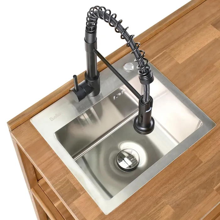 Outdoor Kitchen Island with Sink VENOSA Acacia Wood Brown/ Black Brown