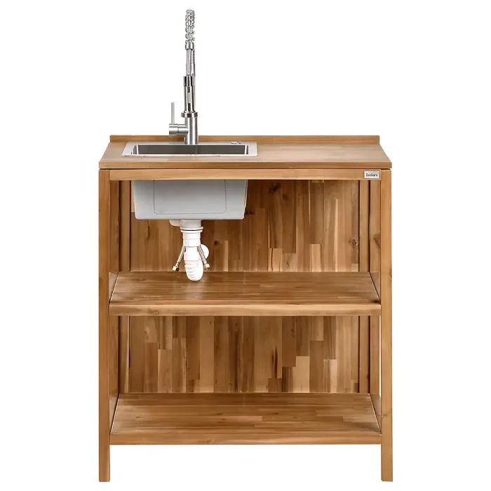 Outdoor Kitchen Island with Sink VENOSA Acacia Wood Brown/ Silver