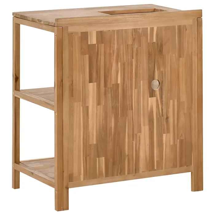 Outdoor Kitchen Island with Sink VENOSA Acacia Wood Brown/ Silver