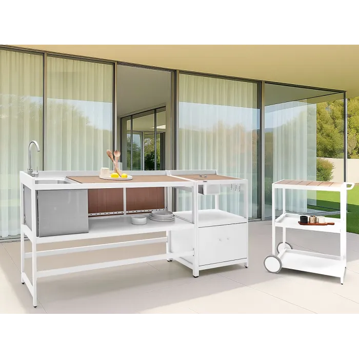 3 Piece Outdoor Kitchen Set with Sink ORTISEI Metal White