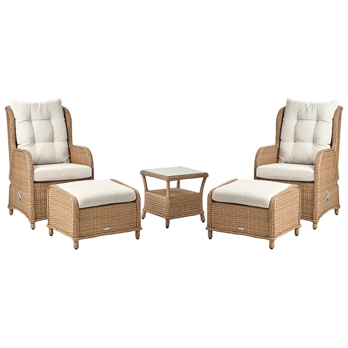 Garden Lounge Set with Table and Ottoman 2 Seater PONZA PE Rattan Brown