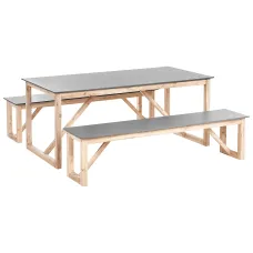 Garden Dining Set with Benches NOTTERI Concrete Grey