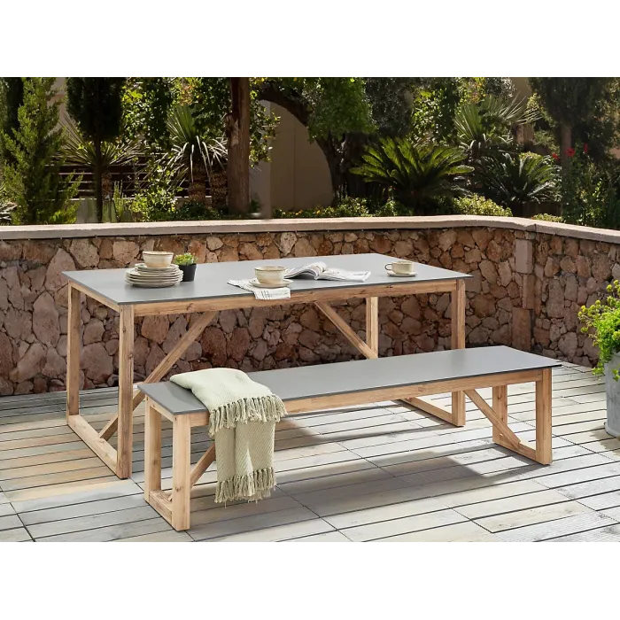 Garden Dining Set with Benches NOTTERI Concrete Grey
