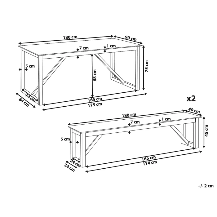 Garden Dining Set with Benches NOTTERI Concrete Grey