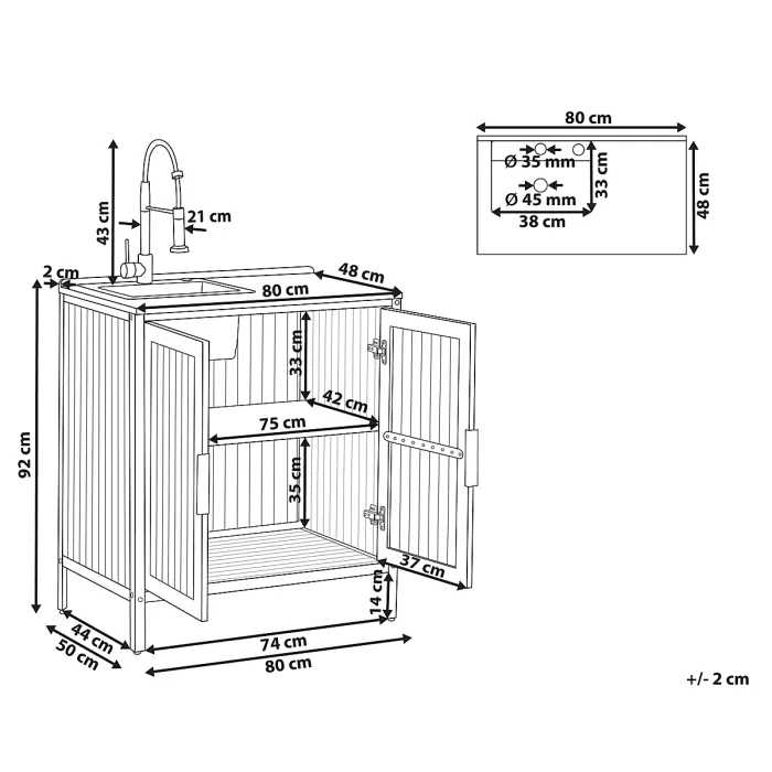 Outdoor Kitchen Cabinet with Sink IVREA Certified Acacia Wood Brown/ Silver