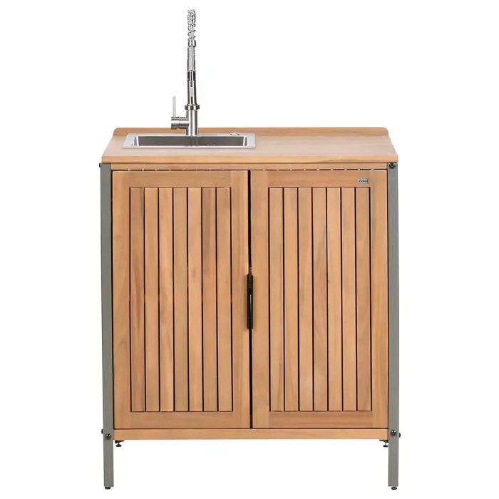 Outdoor Kitchen Cabinet with Sink IVREA Certified Acacia Wood Brown/ Silver