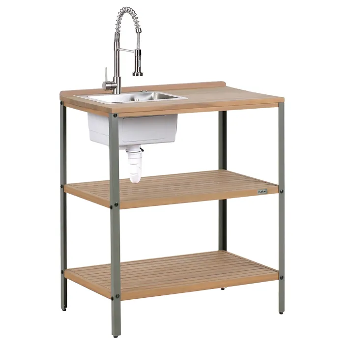 Outdoor Kitchen Island with Sink IVREA Certified Acacia Wood Brown/ Silver