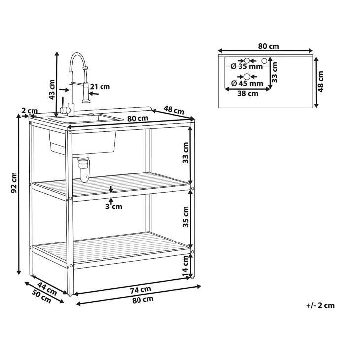 Outdoor Kitchen Island with Sink IVREA Certified Acacia Wood Brown/ Silver