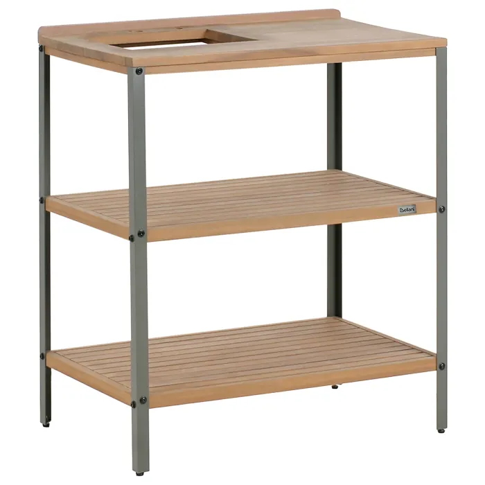 Outdoor Kitchen Island with Sink IVREA Certified Acacia Wood Brown/ Silver