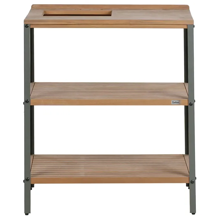 Outdoor Kitchen Island with Sink IVREA Certified Acacia Wood Brown/ Silver