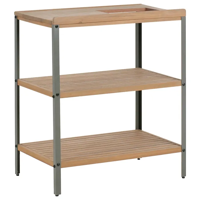 Outdoor Kitchen Island with Sink IVREA Certified Acacia Wood Brown/ Silver