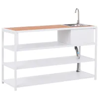 Outdoor Kitchen Island with Sink AVETRANA Metal Brown/ White