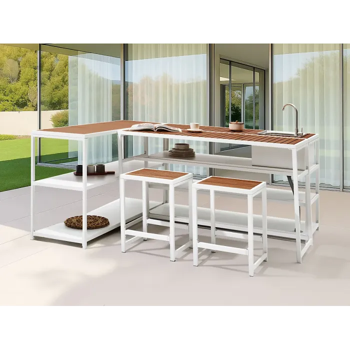 Outdoor Kitchen Island with Sink AVETRANA Metal Brown/ White