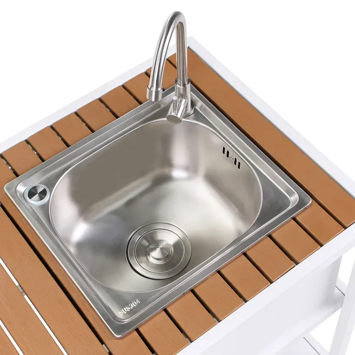 Outdoor Kitchen Island with Sink AVETRANA Metal Brown/ White