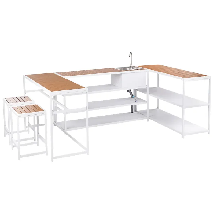 Outdoor Kitchen Set with Sink AVETRANA Metal Brown/ White