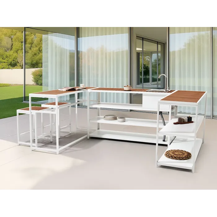 Outdoor Kitchen Set with Sink AVETRANA Metal Brown/ White