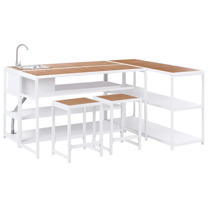 Outdoor Kitchen Set with Sink AVETRANA Metal Brown/ White