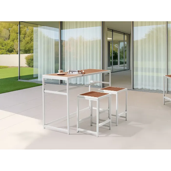 Garden Bar Set 2 Seater AVETRANA Metal Brown/ White