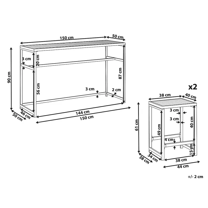 Garden Bar Set 2 Seater AVETRANA Metal Brown/ White