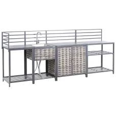 4 Piece Outdoor Kitchen Set with Sink MIRADOR PE Rattan Grey