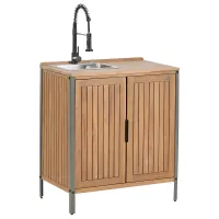 Outdoor Kitchen Cabinet with Sink IVREA Certified Acacia Wood Brown/ Black