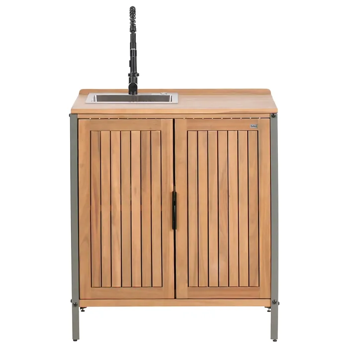 Outdoor Kitchen Cabinet with Sink IVREA Certified Acacia Wood Brown/ Black
