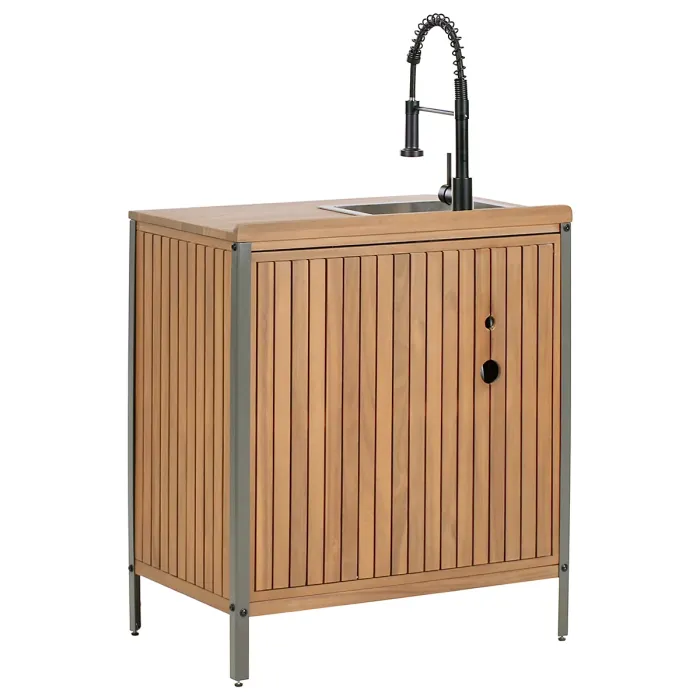 Outdoor Kitchen Cabinet with Sink IVREA Certified Acacia Wood Brown/ Black