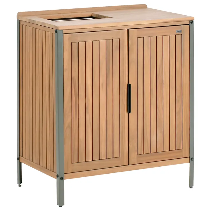 Outdoor Kitchen Cabinet with Sink IVREA Certified Acacia Wood Brown/ Black