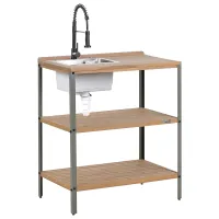 Outdoor Kitchen Island with Sink IVREA Certified Acacia Wood Brown/ Black