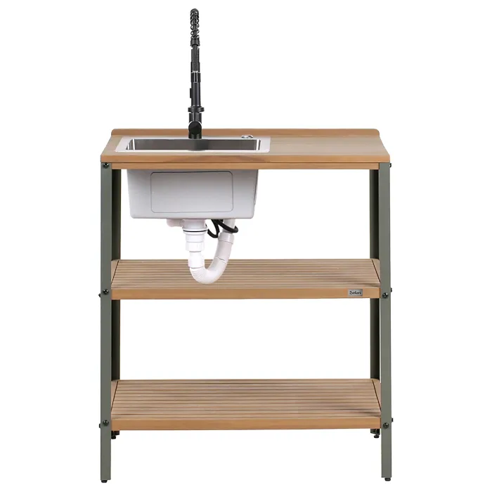 Outdoor Kitchen Island with Sink IVREA Certified Acacia Wood Brown/ Black