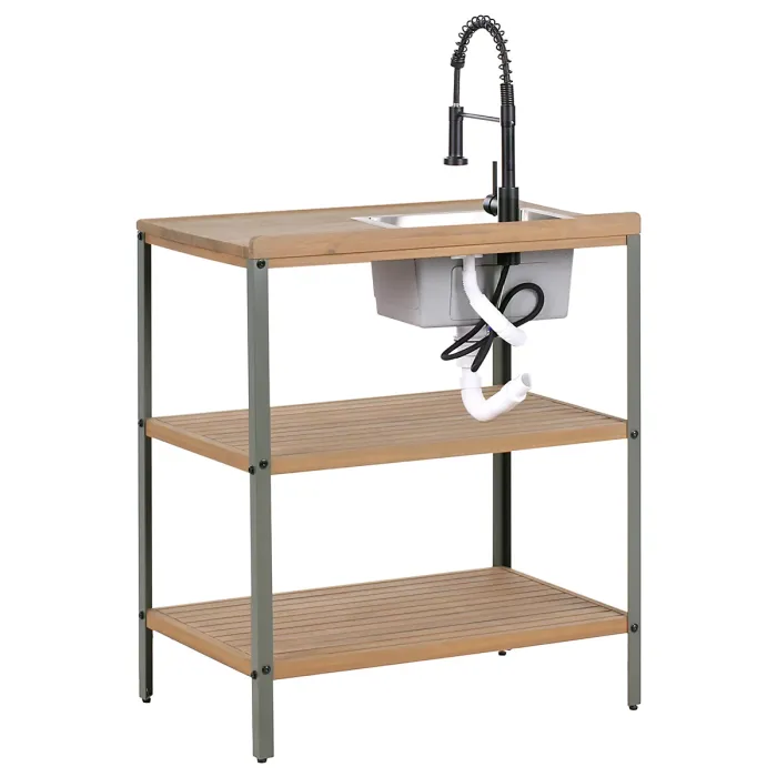 Outdoor Kitchen Island with Sink IVREA Certified Acacia Wood Brown/ Black