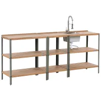 3 Piece Outdoor Kitchen Set with Sink IVREA Certified Acacia Wood Brown/ Silver